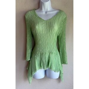 Vintage 90s Y2K Dress U Sharon Green Crinkle Plisse Top M Fairy Whimsigoth